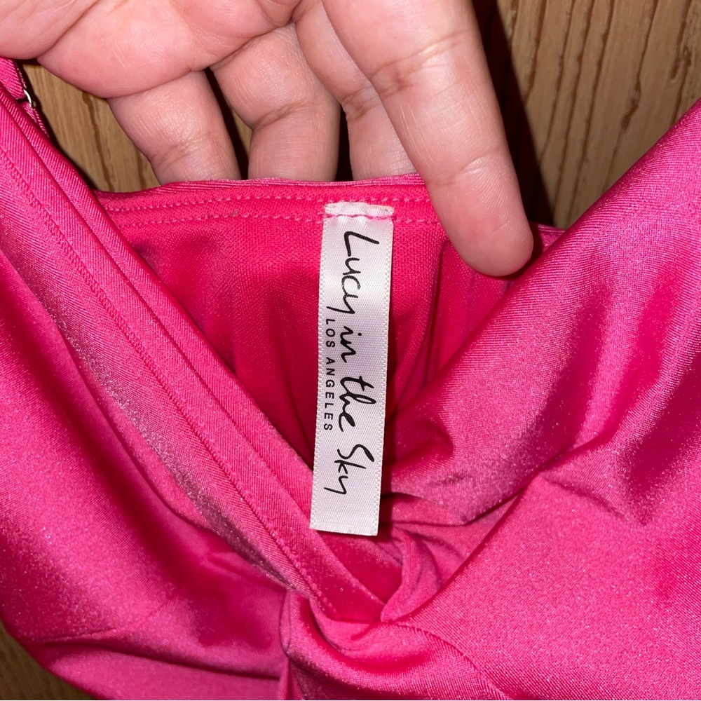 Lucy in the Sky Pink Ruched Bodycon Mini Dress - Picture 6 of 7